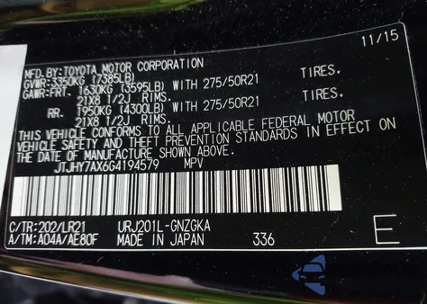 2016 Lexus Lx 570 z USA, uszkodzony, nr VIN JTJHY7AX6G4194579